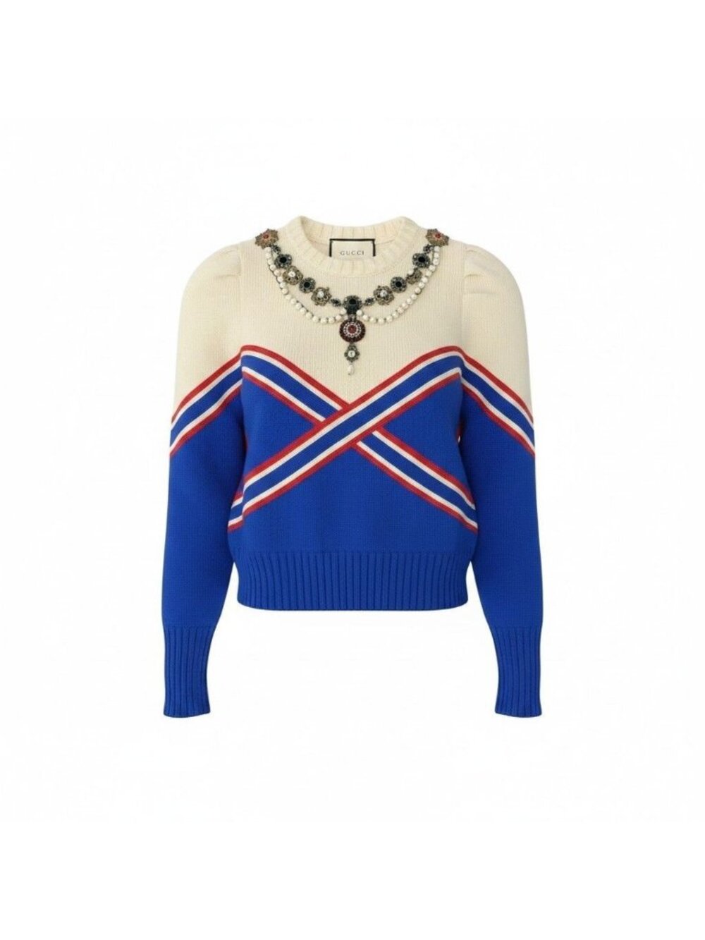 Gucci Decorative Knit Sweater Pearl Bijou Embroidery Top Multicolor Wool M